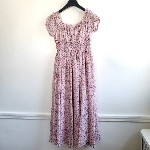 Rachel Parcell Off-The-Shoulder Chiffon Smocked Watercolor Midi Dress New 2/XS - Picture 13 of 16